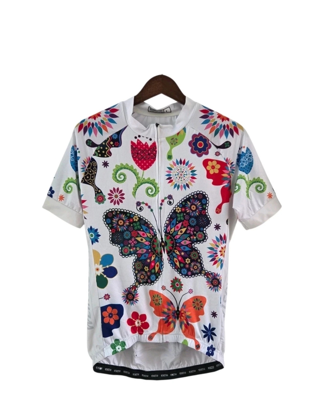 Weimostar Womens Butterfly Floral Cycling Jersey Short Sleeve Full Zip Large